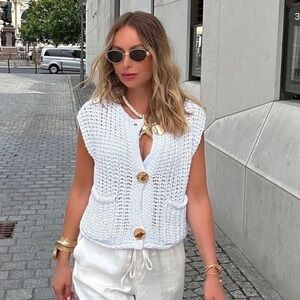 Zara White Chunky Knit Top